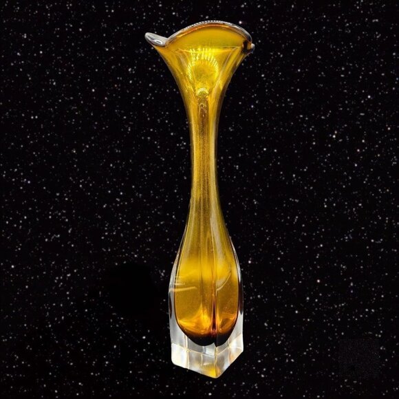 Bo Borgstrom Jack In The Pulpit Vase Aseda Glasbruk Swedish Glass Amber Clear - Picture 2 of 15